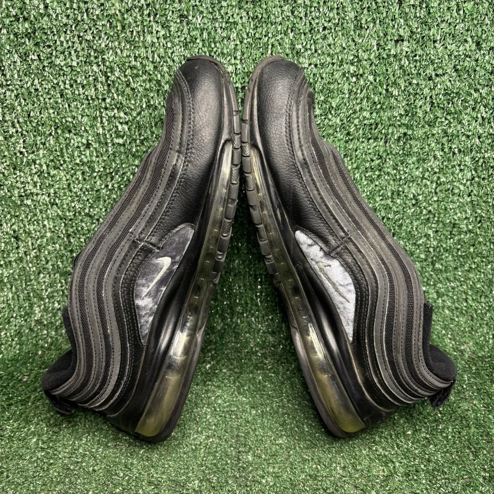 Nike Air Max 97 Triple Black Leather Mesh Streetwear Running Shoes Mens Size 9.5